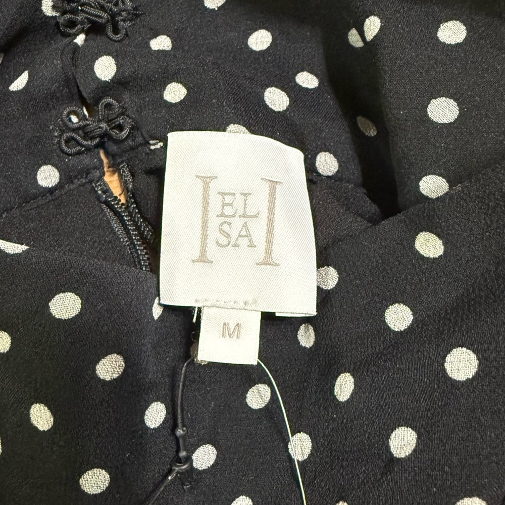 Helsa The Gemma Dress in Printed Silk Chiffon in Black & Ivory Polka Dot Medium - Picture 11 of 13